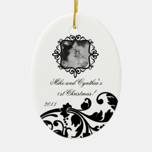 Personalised Photo Ornament Black White Floral