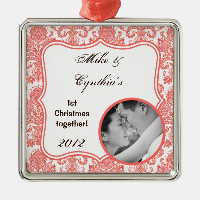 Personalised Photo Ornament Cora White Damask Lace (Front)