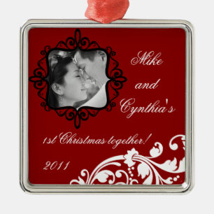 Personalised Photo Ornament Crimson Red Floral