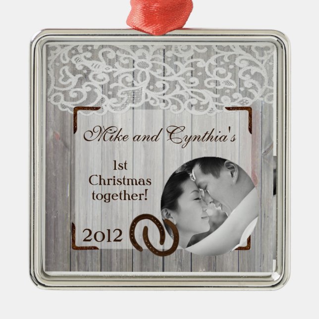 Personalised Photo Ornament Horse Shoes on Wood (Front)