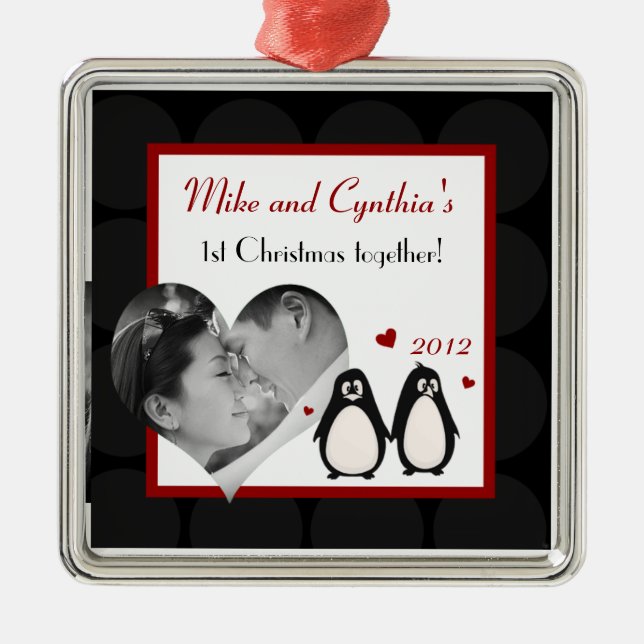 Personalised Photo Ornament Penguin Love Couple Ma (Front)