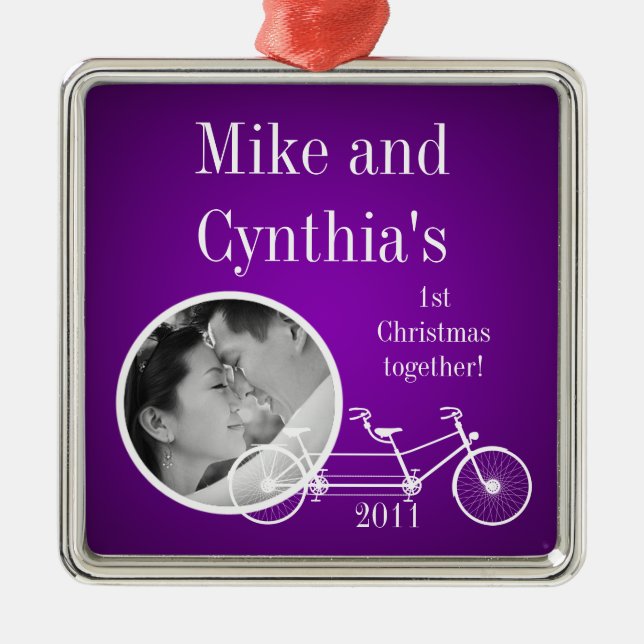 Personalised Photo Ornament Purple Double Bike (Front)