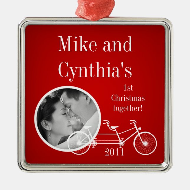 Personalised Photo Ornament Red Double Bike (Front)