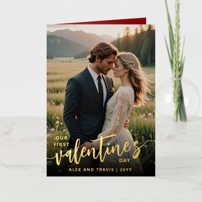 Personalised Photo Our First Valentine's Day Foil Holiday Card (Front)