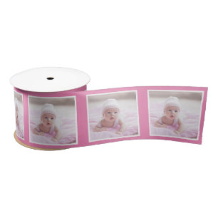 Personalised Photo Pattern Ribbon White Baby Pink Satin Ribbon