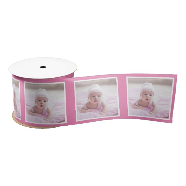 Personalised Photo Pattern Ribbon White Baby Pink Satin Ribbon (Spool)