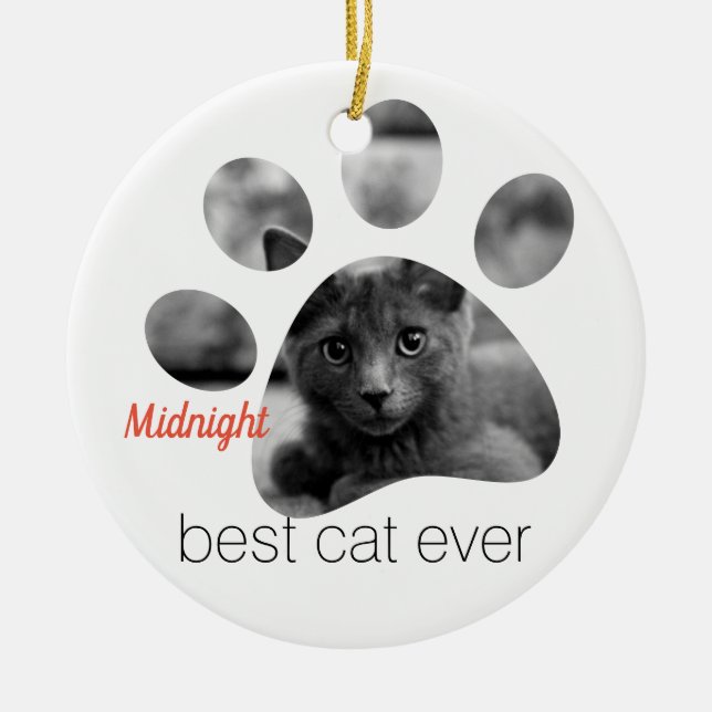 Personalised Photo Paw Print Ceramic Tree Decoration (Front)