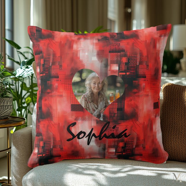 Personalised Photo Pillow in Abstract Red Back. (Creator Uploaded)