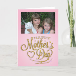 Personalised Photo, Pink and Gold Mother's Day Card