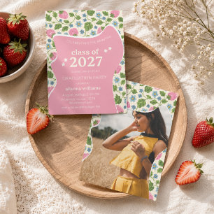 Personalised Photo Pink Floral Graduation Invitation