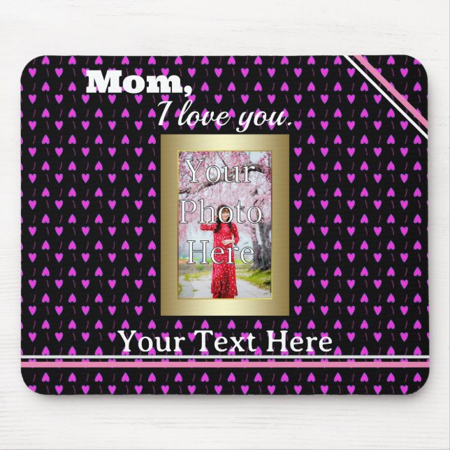 Personalised Photo | Pink Hearts | Mousepad (Front)
