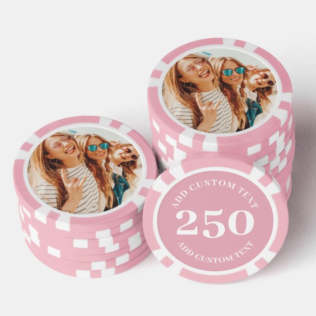 Personalised Photo Pink Numbered 250 Value Game Poker Chips (Stack)