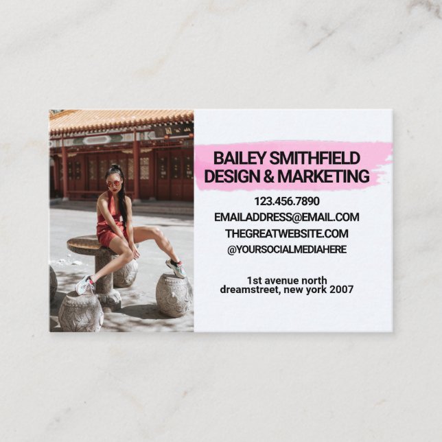Personalised Photo Pink Watercolor Business Card (Front)