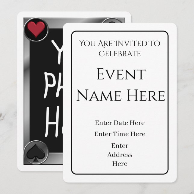 Personalised Photo Poker Playing Card Invitation (Front/Back)