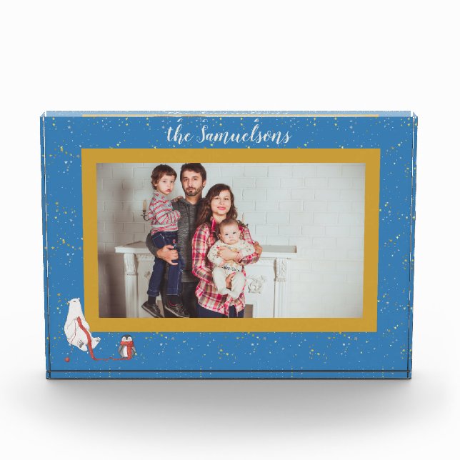 Personalised Photo Polar Bear Penguin Framed  Block (Front)
