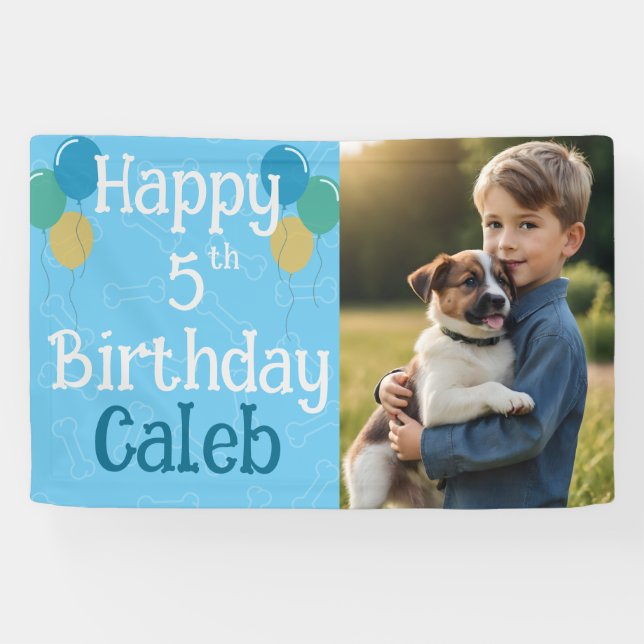 Personalised Photo Puppy Dog Birthday Paw-ty Banner (Horizontal)