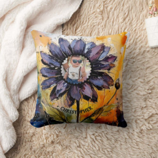 Personalised Photo & Purple Daisy Flower Keepsake Cushion