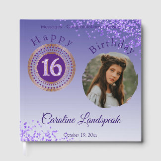 Personalised Photo Purple Glitter, 16th Birthday Guest Book