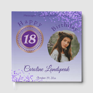 Personalised Photo Purple Glitter, 18th Birthday Guest Book