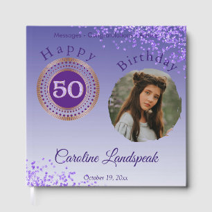 Personalised Photo Purple Glitter, 50th Birthday Guest Book