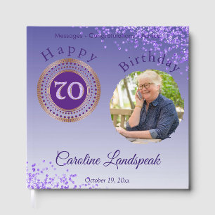 Personalised Photo Purple Glitter, 70th Birthday Guest Book