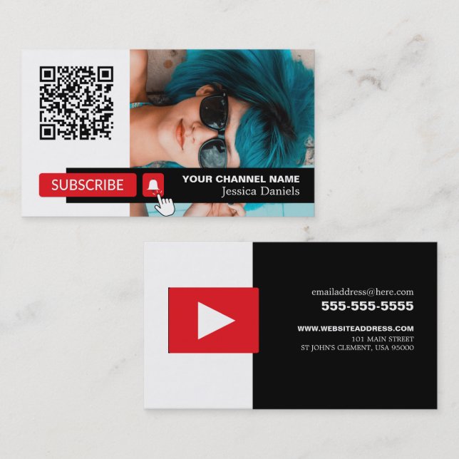 Personalised Photo & QR Code, Youtube - Vlogger Business Card (Front/Back)