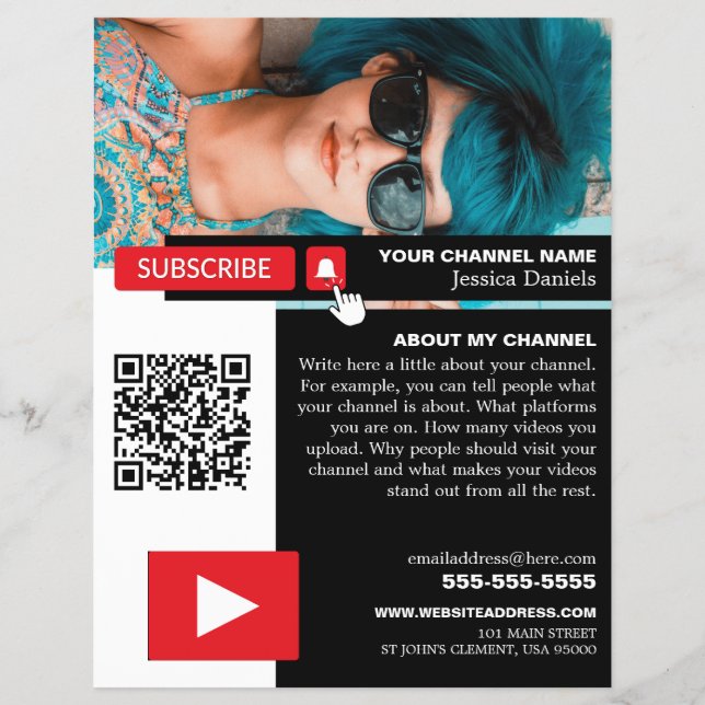 Personalised Photo & QR Code, Youtube - Vlogger Flyer (Front)
