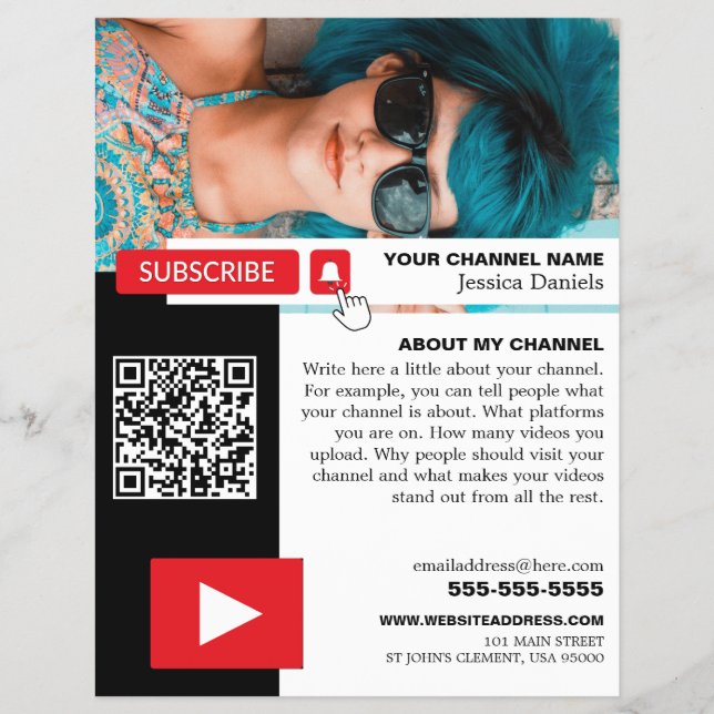Personalised Photo & QR Code, Youtube - Vlogger Flyer (Front)