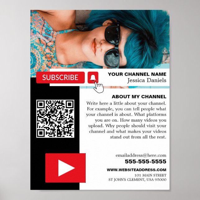 Personalised Photo & QR Code, Youtube - Vlogger Poster (Front)