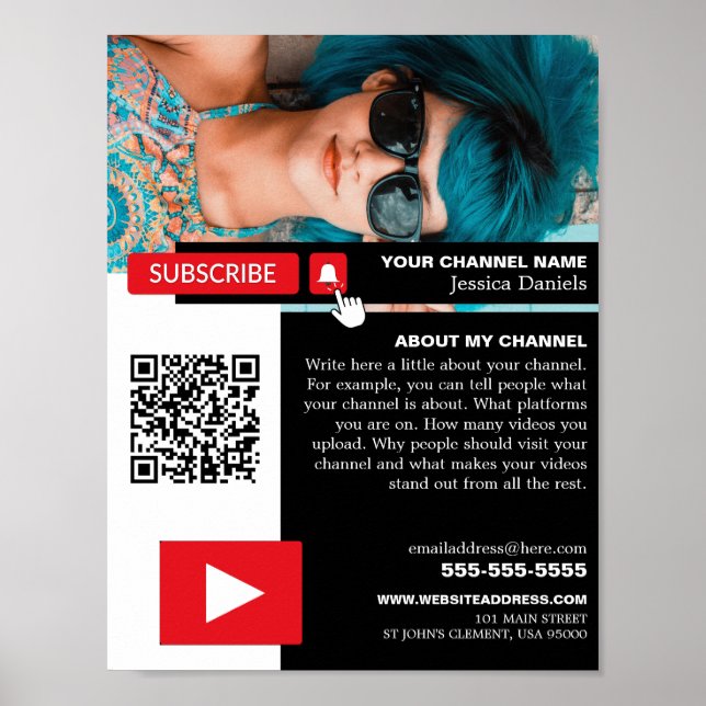Personalised Photo & QR Code, Youtube - Vlogger Poster (Front)