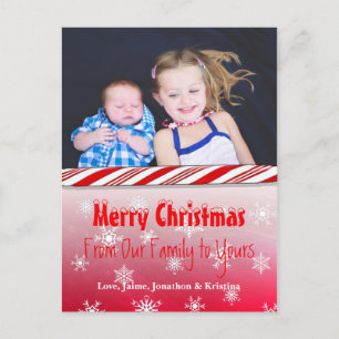 Personalised Photo Red Candy Cane Christmas Holiday Postcard
