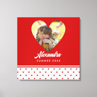 Personalised Photo Red Heart Frame Modern Birthday Canvas Print