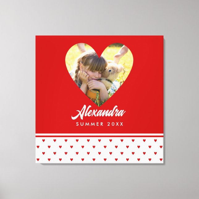 Personalised Photo Red Heart Frame Modern Birthday Canvas Print (Front)