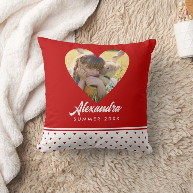 Personalised Photo Red Heart Frame Modern Birthday Cushion (Blanket)