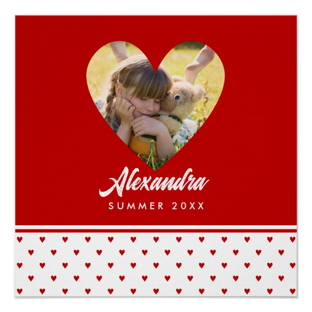 Personalised Photo Red Heart Frame Modern Birthday Poster (Front)