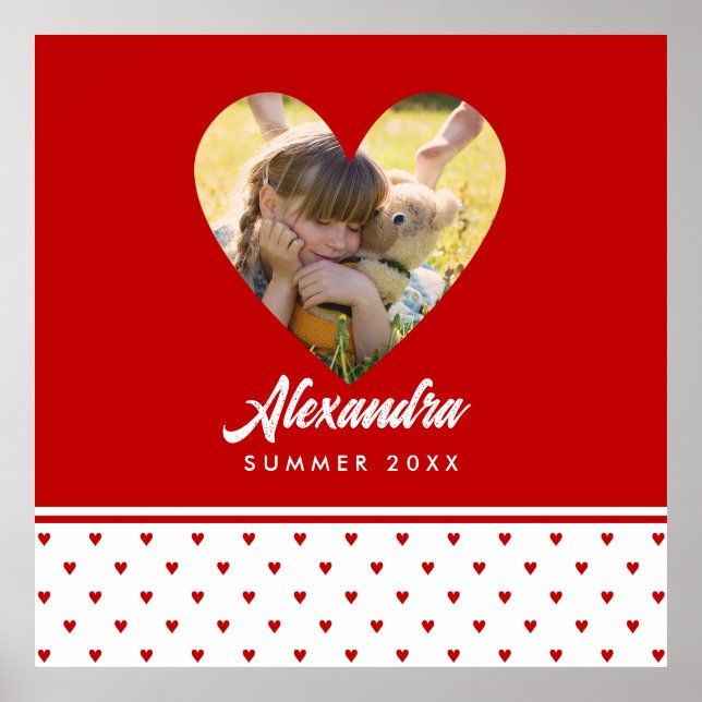 Personalised Photo Red Heart Frame Modern Birthday Poster (Front)