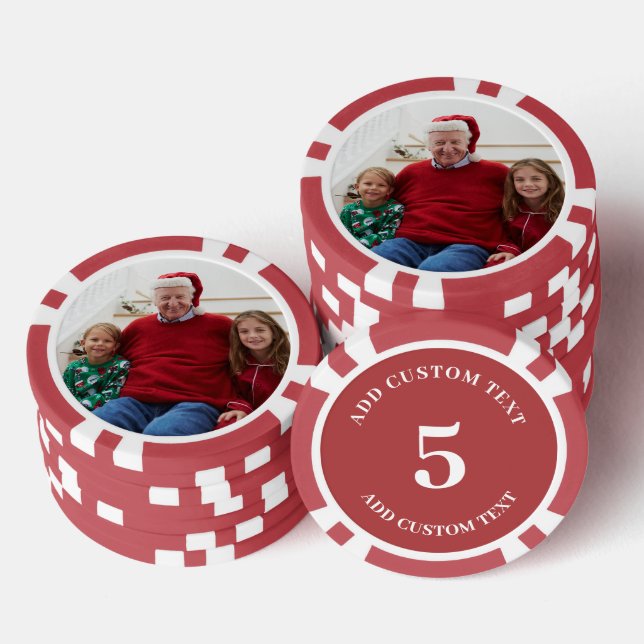 Personalised Photo Red Numbered 5 Game Poker Chips (Stack)