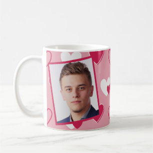 Personalised Photo Red Pink Hearts Coffee Mug