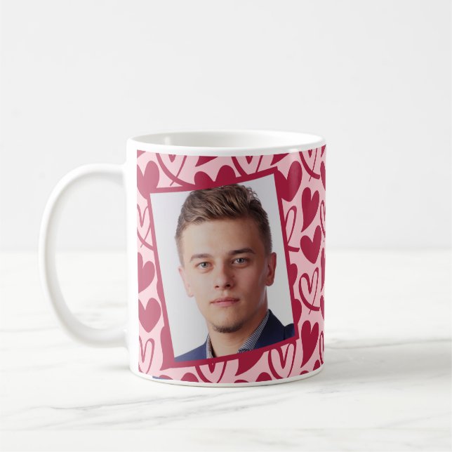 Personalised Photo Red Pink Hearts Coffee Mug (Left)