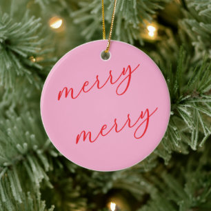 Personalised Photo Red & Pink Script Christmas Ceramic Tree Decoration