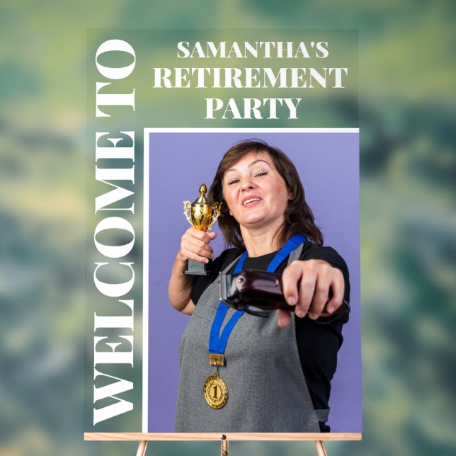 Personalised Photo Retirement Party Welcome Acrylic Sign (Neutral)