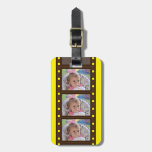 Personalised Photo Retro Film Strip Up Yellow Luggage Tag