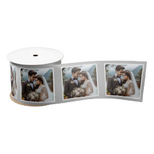 Personalised Photo Ribbon White Silver Wedding Satin Ribbon