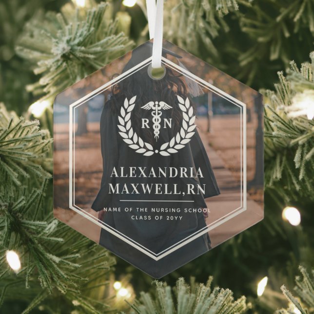 Personalised Photo RN Nursing School Graduation Glass Tree Decoration (Insitu)