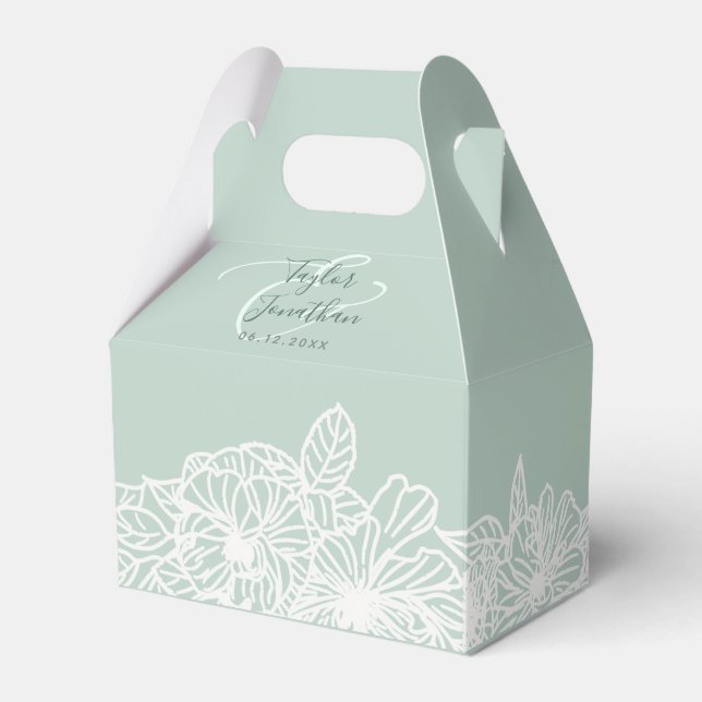 Personalised Photo Sage Green Flowers Chic Wedding Favour Box (Front Side)