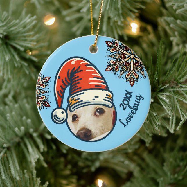Personalised Photo Santa and Snowflake Custom Ceramic Tree Decoration (Tree)