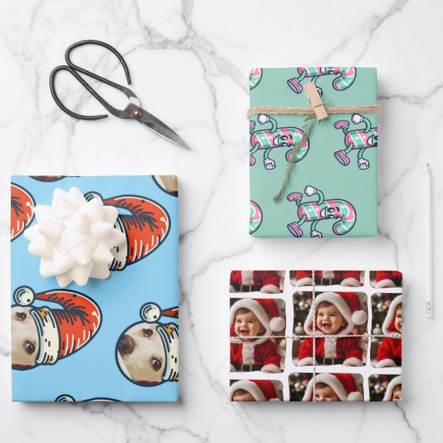 Personalised Photo Santa Candy Cane Wrapping Paper Sheet (Front)