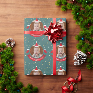 Personalised Photo Santa Hat Christmas Holiday Wrapping Paper