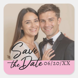 Personalised Photo Save The Date Script Square Sticker
