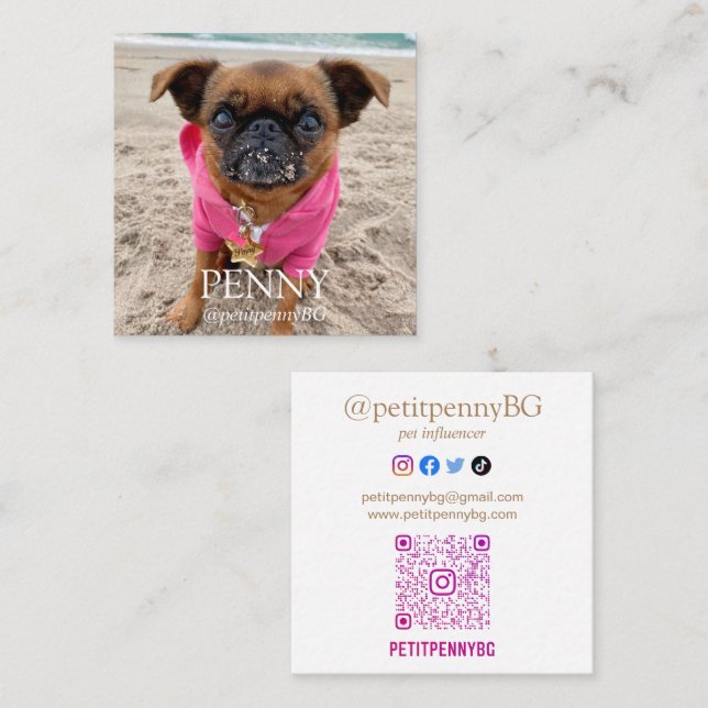 Personalised Photo Scannable QR Code Square Business Card (Front/Back)